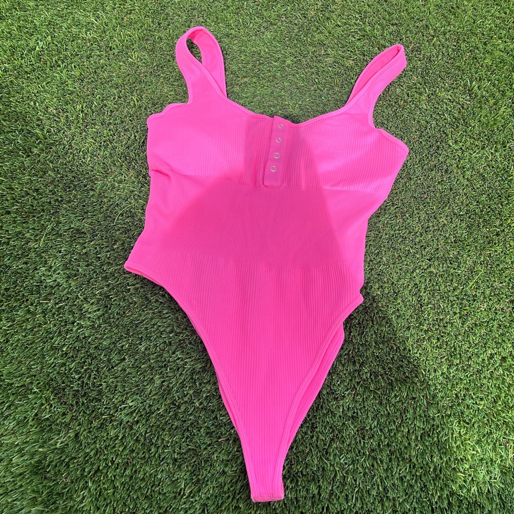 Pink Ribbed Bodysuit by MOOSLOVER